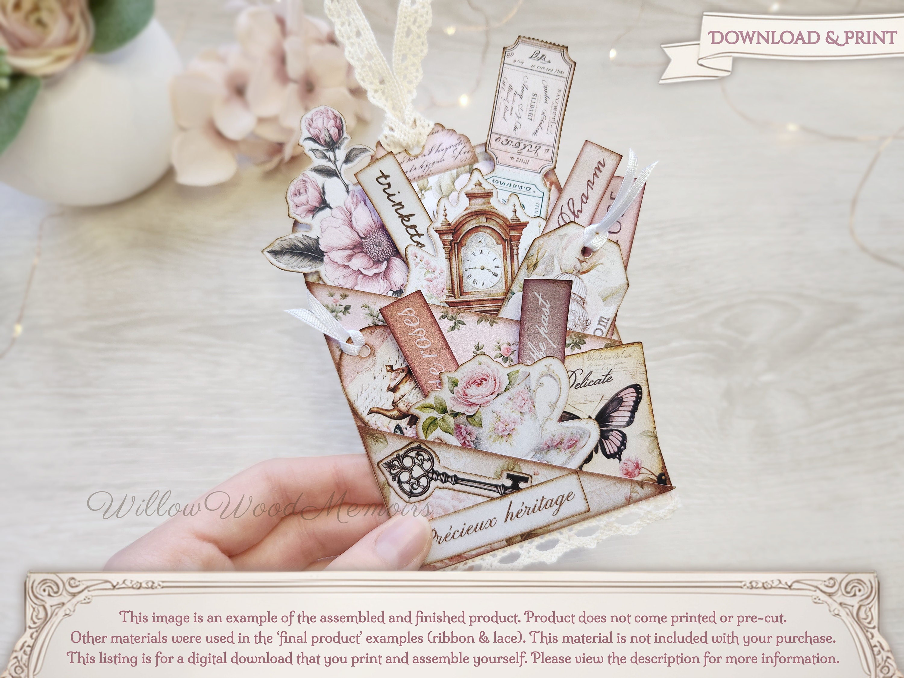 Jumbo Stuffed Pocket Tag Loaded Envelope Tag Kit Shabby Chic Pink ...