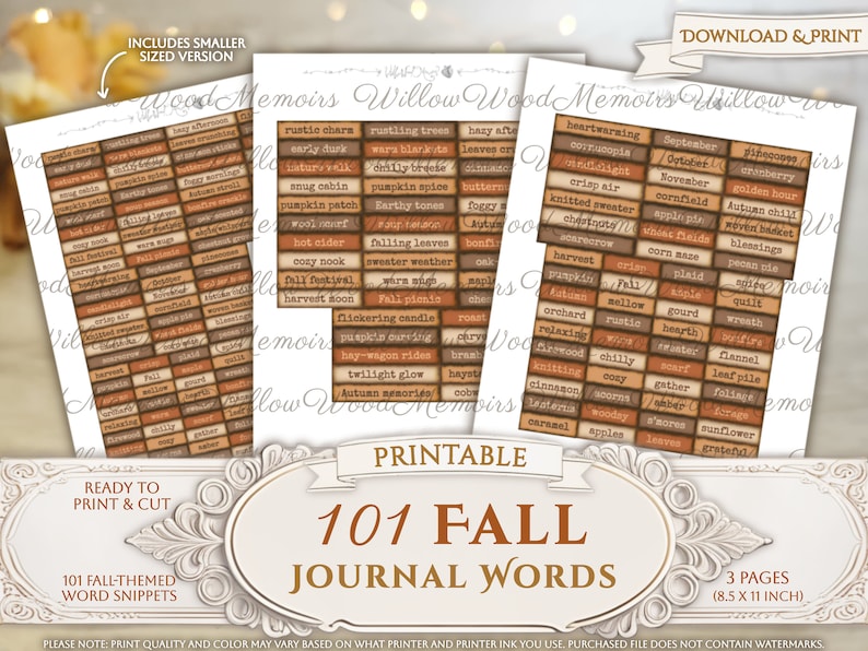 Fall Junk Journal Words Printable Autumn Junk Journal Ephemera Words ...