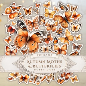 Junk-Journal Herbst Herbst Schmetterling Motte Pingelige Schnitte Scrapbook Clipart Karte machen Ephemera Cricut Druckbare Sticker Digital Download