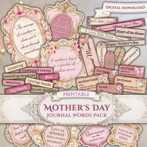 Mors dag-skräpjournal, ordpaket, utskrivbart, känslor, collage, citat, fraser, klippbok, ephemera-ordpaket, digitalt för mamma-present