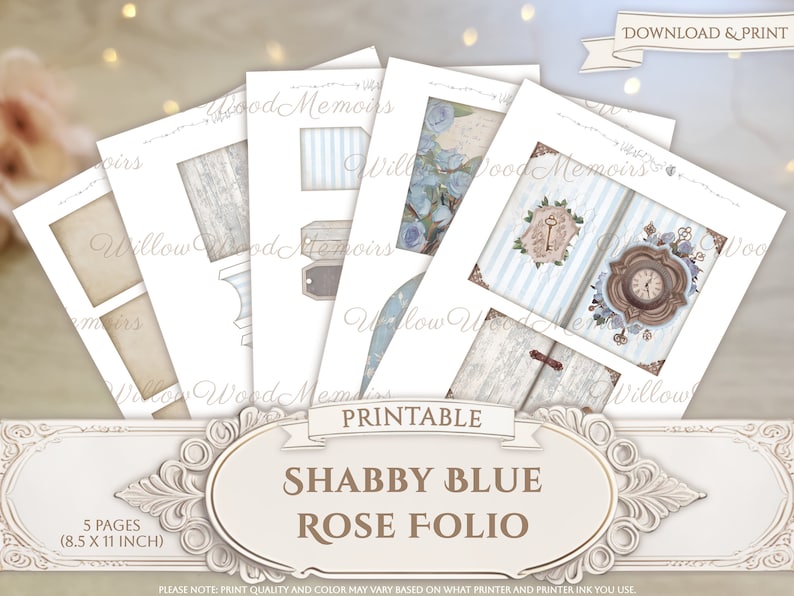 Shabby Blue Junk Journal Folio Kit Victorian Rose Junk Journal Digi Kit ...