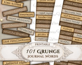 Grunge Junk Journal Words Printable Junk Journal Kit Grungy Ephemera Words Vintage Words Retro Ephemera Pack Digital Words for Junk Journals