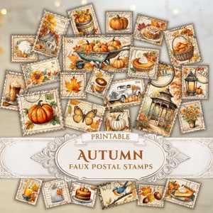 Fall Junk Journal Printable Autumn Faux Postal Mail Stamp Fall Junk Journal Ephemera Autumn Journal Stickers Autumn Ephemera Stamps Digitals