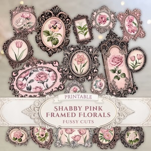 Junk Journal shabby rose coupes difficiles cadres vintage fleurs shabby chic roses fleurs éphémères scrapbooking fournitures imprimable téléchargement numérique