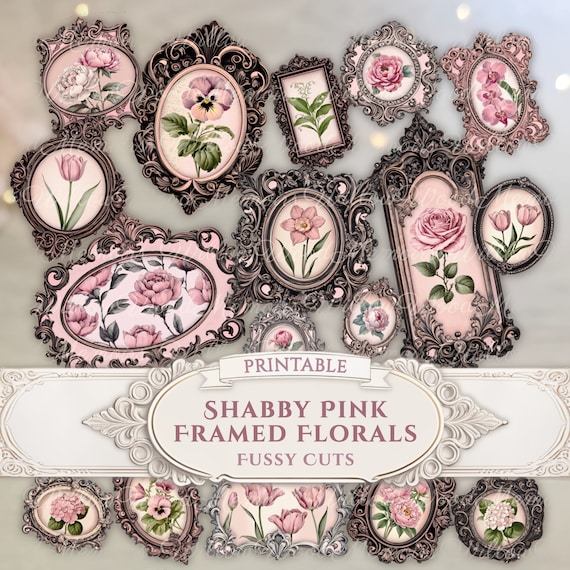 Junk Journal Shabby Pink Fussy Cuts Vintage Frames Florals Shabby Chic Roses Flowers Ephemera Scrapbook Supplies Printable Digital Download