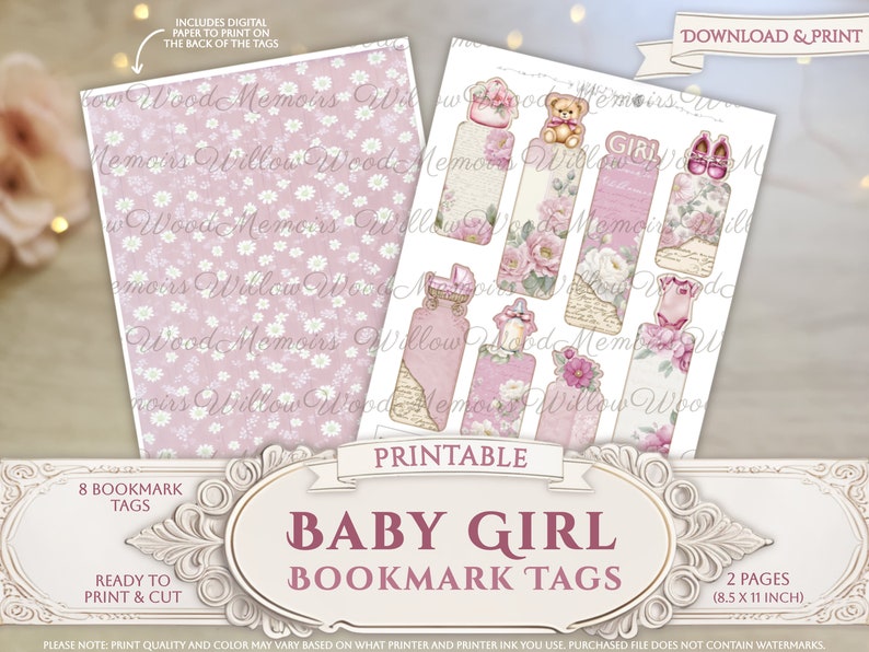 Baby Girl Junk Journal Tags Printable Baby Ephemera Shabby Vintage Pink ...