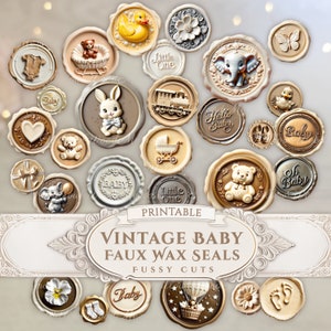 Vintage Baby Printable Wax Seals Baby Shower Favors Faux Seal Junk Journal Scrapbook Keepsake Gift Ephemera Card Making Digital Download