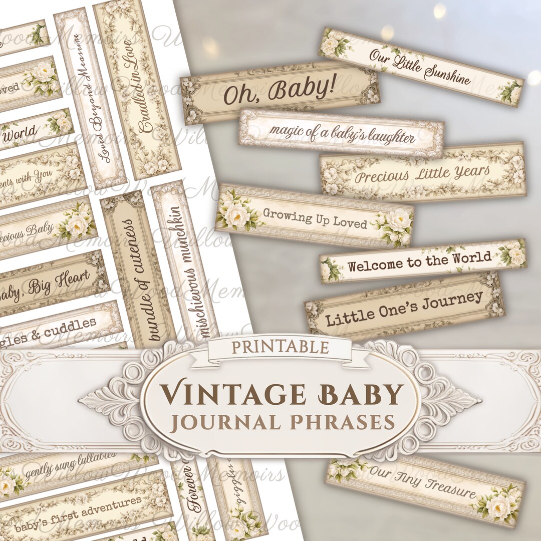 Neutral Baby Junk Journal Phrases Printable Words Vintage Beige Baby ...