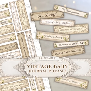 Neutral Baby Junk Journal Phrases Printable Words Vintage Beige Baby Shower Sentiments Keepsake Scrapbook Journal Ephemera Digital Download