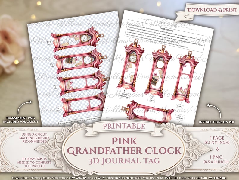 Layered Frame Tag Pink Grandfather Clock 3D Tag Printable Kit Junk ...