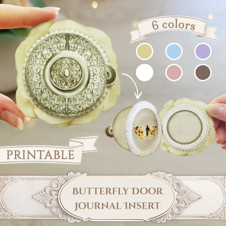 Journalinsats Shabby Embellishment Junk Journal Kit Journallucka som öppnas Kortomslag Utskrivbar Fjärilsprovlucka Digital nedladdning bild 1