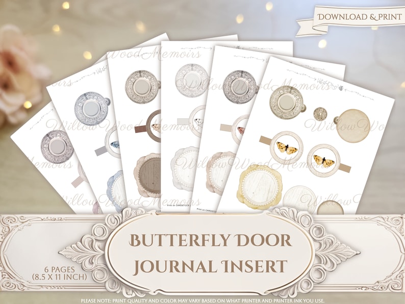 Journalinsats Shabby Embellishment Junk Journal Kit Journallucka som öppnas Kortomslag Utskrivbar Fjärilsprovlucka Digital nedladdning bild 2