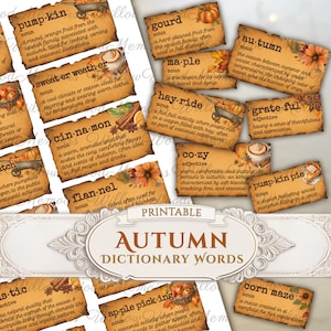 Fall Junk Journal Words Dictionary Definitions Printable Autumn Junk Journal Ephemera Words Dictionary Digital Words for Junk Journals Fall