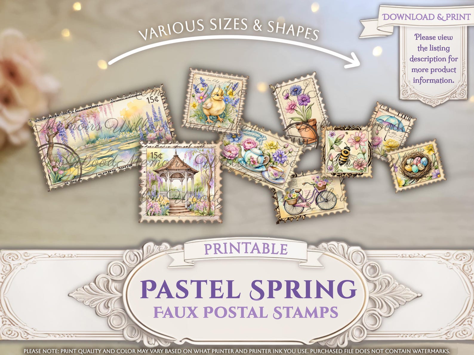 Postal Spring Pastel Spring Junk Journal Faux Postal Mail Stamps Spring Ephemera ...