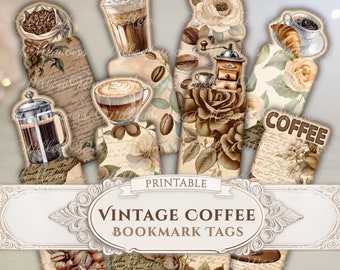 Vintage Coffee Cup Bookmark Tags Latte Coffee Ephemera Tags Coffee Junk Journal Digital Ephemera Pack Printable Bookmarks Digital Download