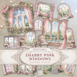 Shabby Chic Pink Junk Journal Ephemera Pack Digital Kit Rose Junk Journal Printable Pink Garden Windows Roses Fussy Cuts Digital Download