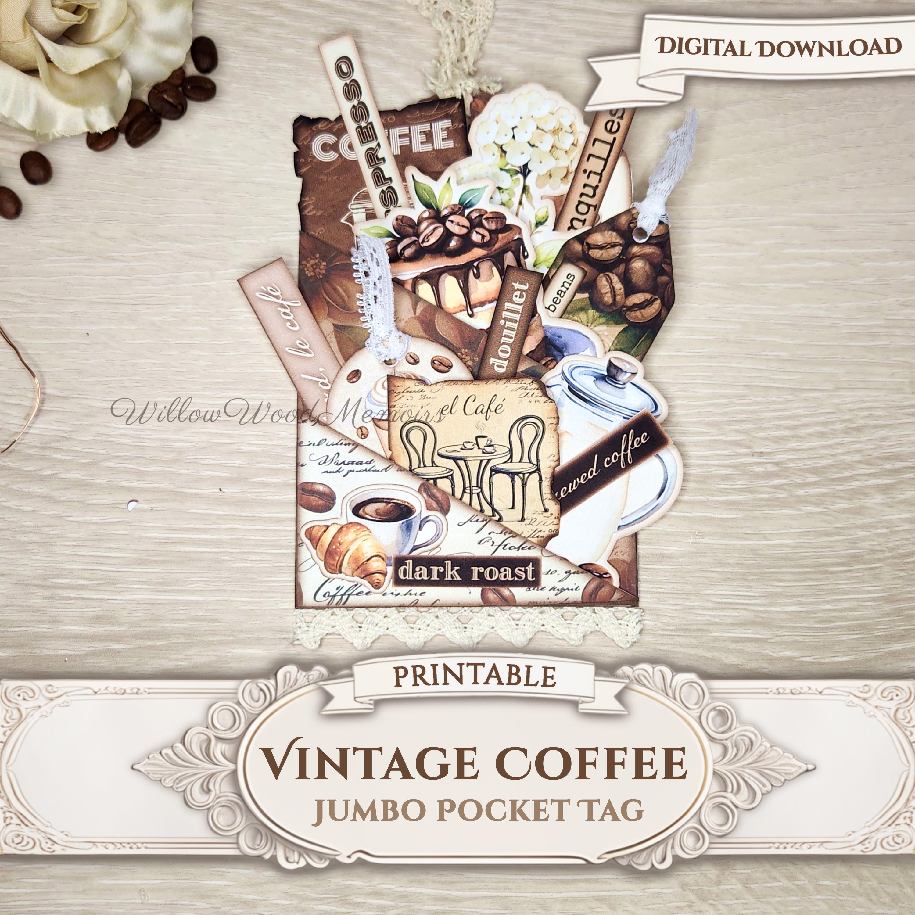 Coffee Lover Junk Journal Ephemera Jumbo Stuffed Pocket Tag Loaded ...