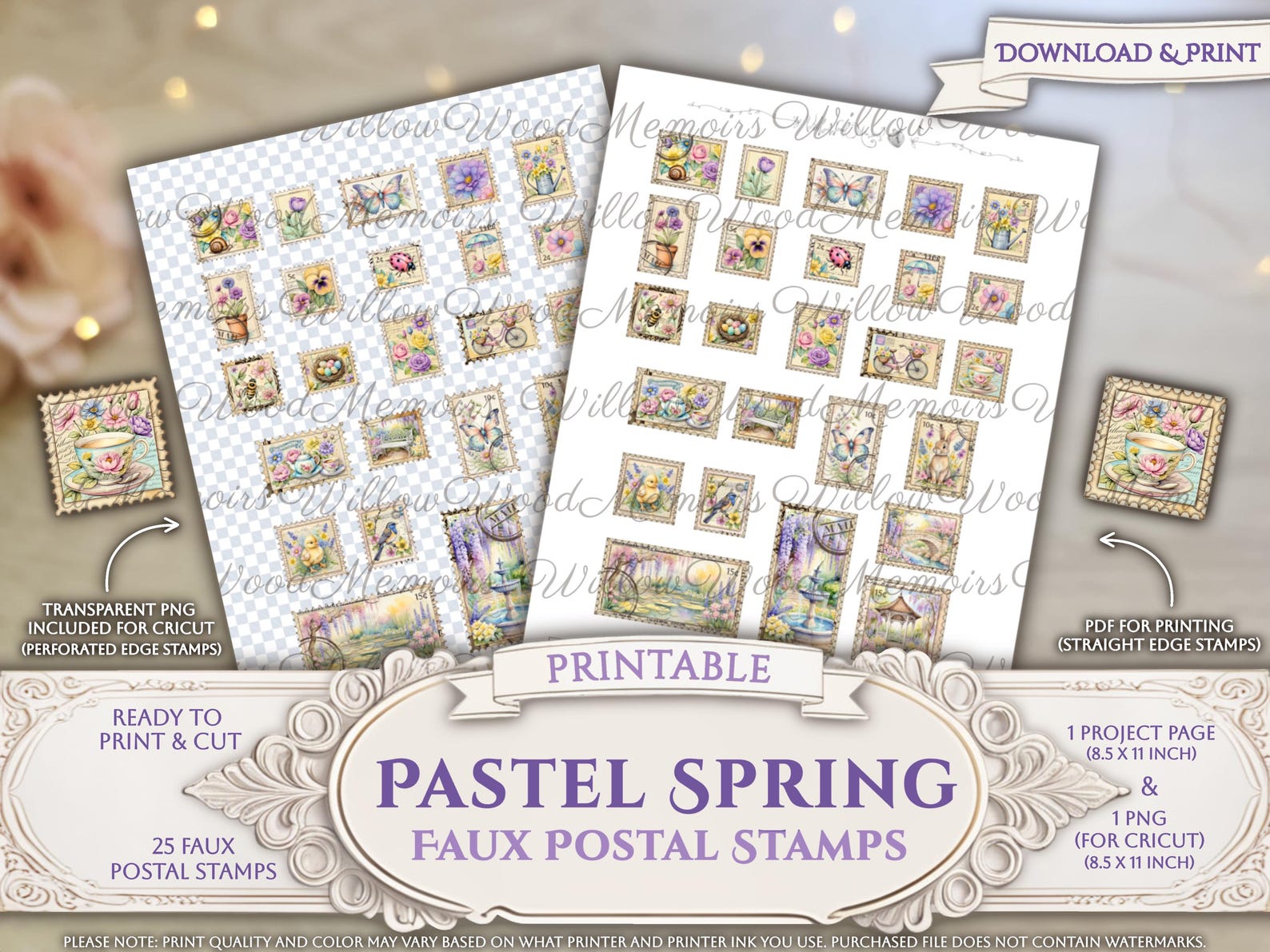 Postal Spring Pastel Spring Junk Journal Faux Postal Mail Stamps Spring Ephemera ...