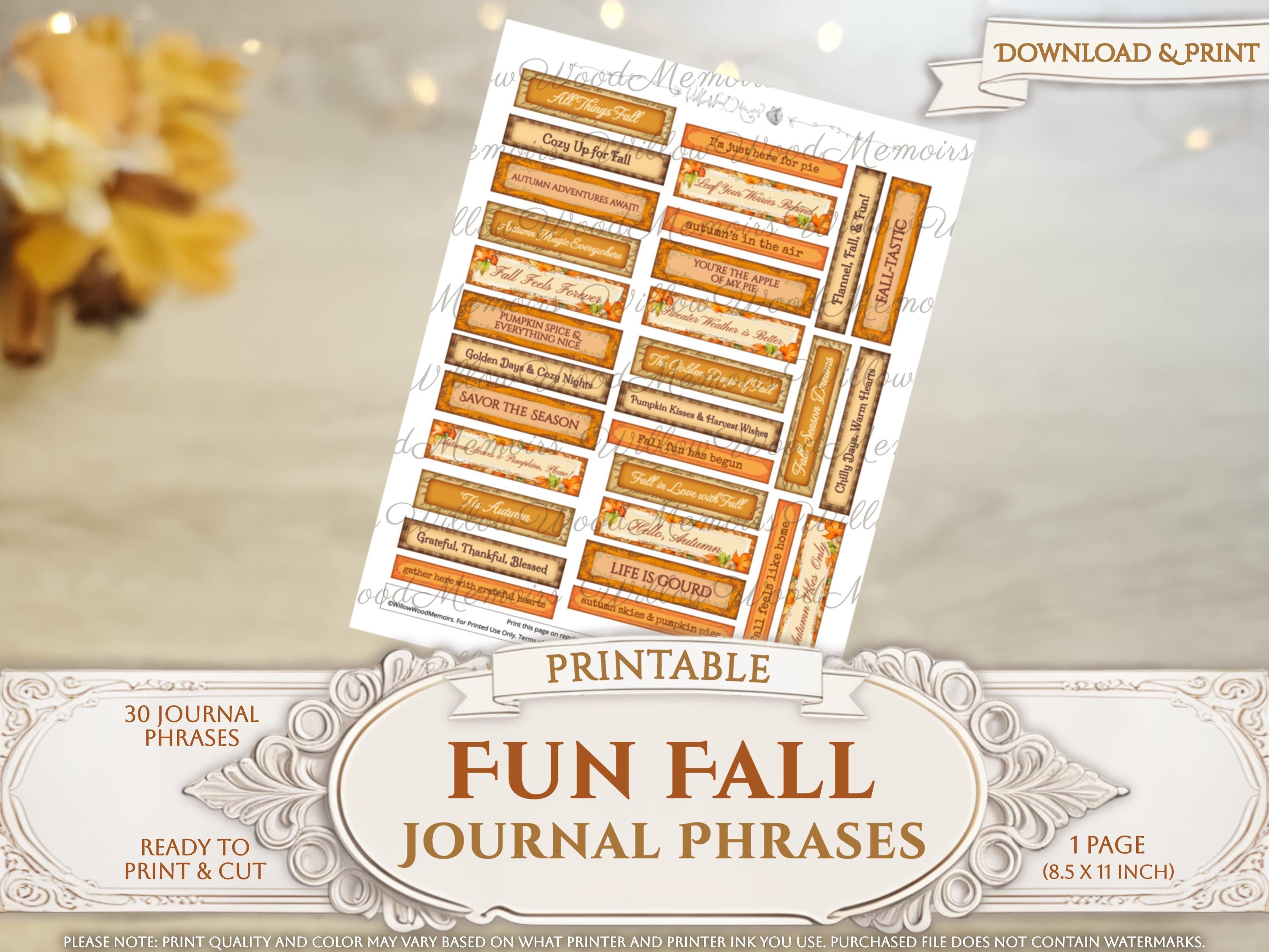 Fun Fall Junk Journal Phrases Printable Autumn Junk Journal Ephemera ...
