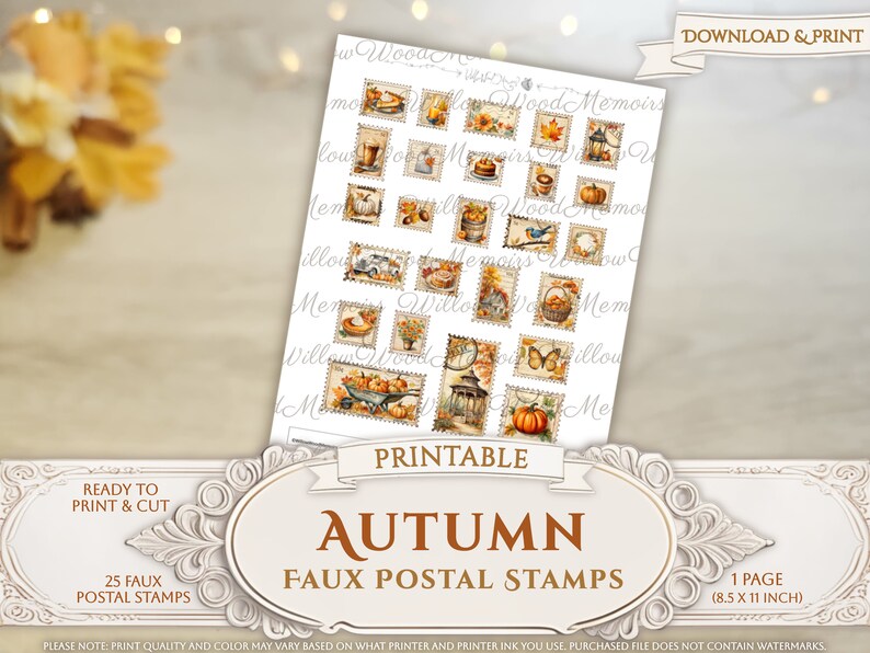 Fall Junk Journal Printable Autumn Faux Postal Mail Stamp Fall Junk ...