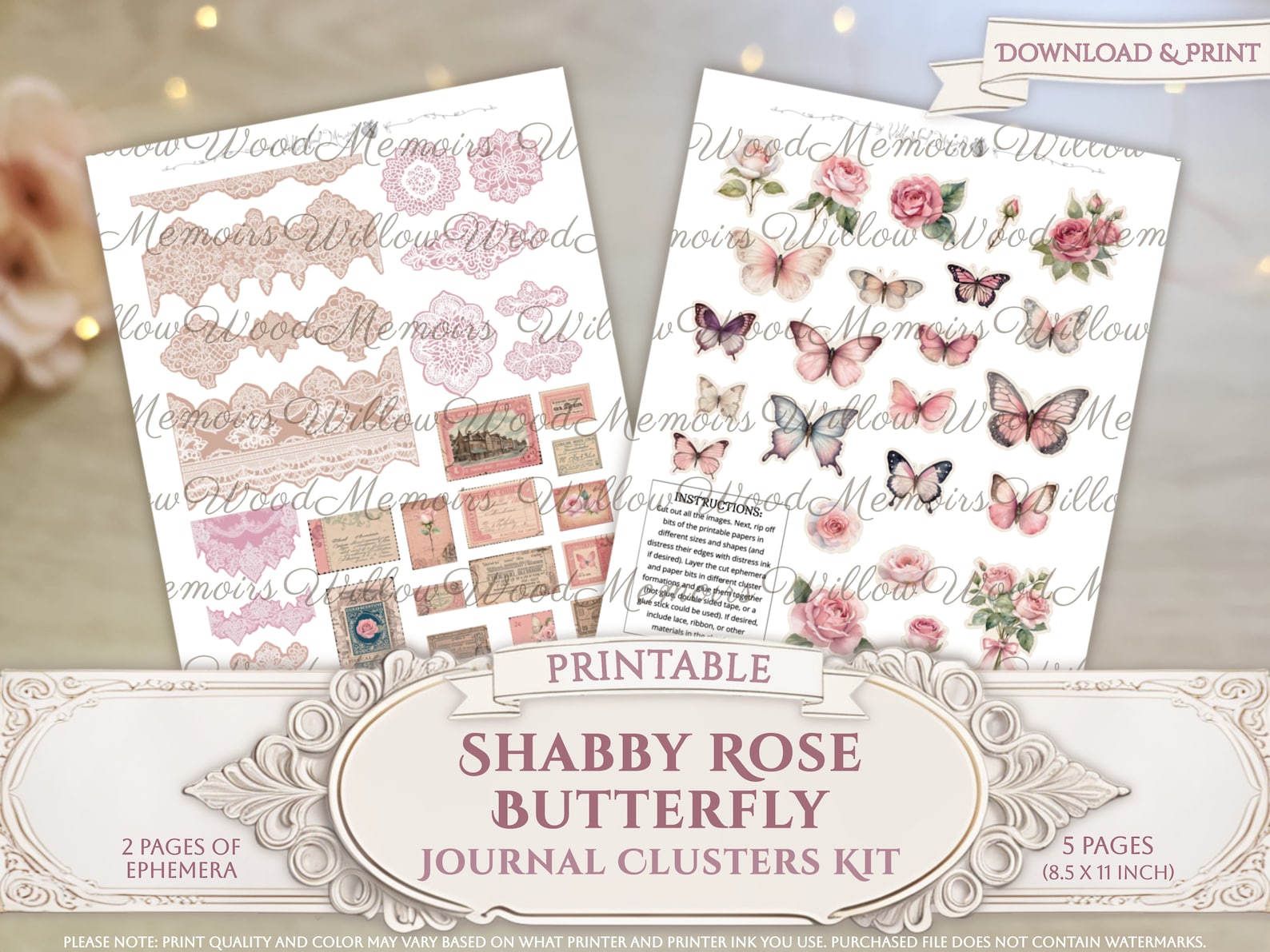 Printable Shabby Pink Junk Journal Snippet Clusters Ephemera Download ...