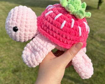 Crochet Strawberry Turtle Plushie Handmade