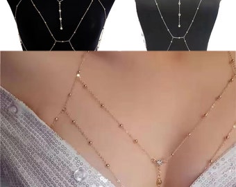 Pearl body waist pendant, pearl body chain, bohemian jewelry, layered gold and silver pearl body chain chest