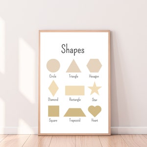 Cartel de formas, tipos de formas estilo boho, carteles de aula, impresión educativa para preescolar, cartel Montessori, carteles de educación en el hogar