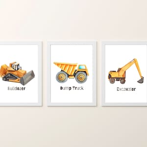 Construction Vehicles Printable, Set of 3, Adorable Boy&#39;s Room Decor, Nursery Decor, Playroom Decor, Watercolor Construction Trucks Wall Art