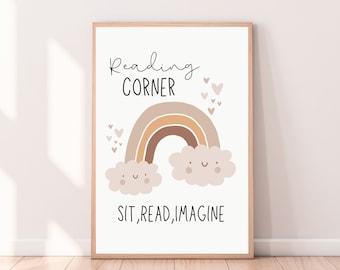 Dreamy Reading Corner Sign, Rainbow Reading Corner Print, Great for Kids Room or Classroom Décor, Classroom Reading Poster
