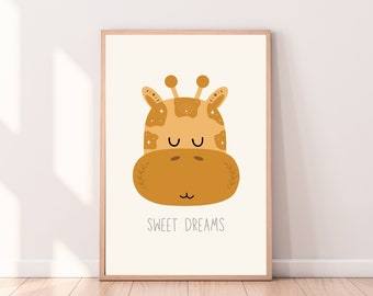 Sweet Dreams Giraffe Print, Sleeping Giraffe Art, Kids Room Décor, Nursery Wall Art, Giraffe Art, Giraffe Baby Room, Sweet Dreams Print