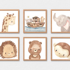 Noah&#39;s Ark and Animal Printable, Watercolor Noah&#39;s Ark theme print for baby nursery or kids room, cute animal prints for baby room