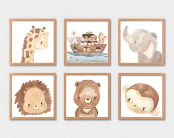 Watercolor Noah's Ark Animal Prints, Nursery Wall Art (Digital Download)