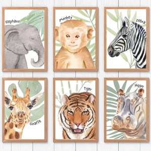 Jungle Safari Animal Prints- Set of 6, Safari Theme Printable Art, Animal Nursery Print, Kids Bedroom Safari, Jungle Animal Art For Children