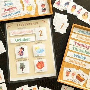 Tablero de tiempo circular, gráfico y tarjetas de tablero de buenos días, calendario de educación en el hogar, horario visual para niños pequeños, gráfico matutino preescolar