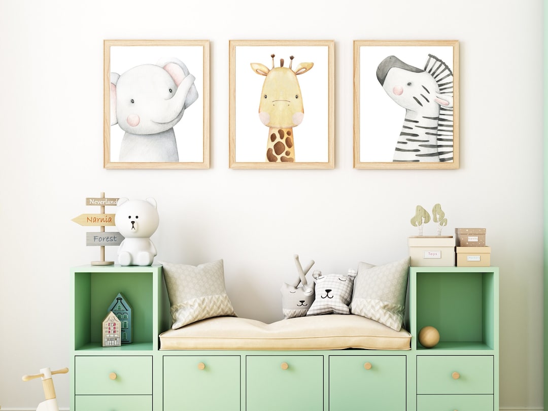 Jungle Animals Print- Set of 3, Safari Theme Printable Art, Elephant ...
