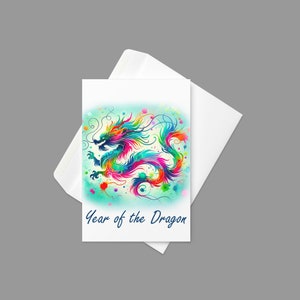 Année du dragon 07 : carte de voeux (4″ × 6″) - Bonne année lunaire 2024 | Aquarelle