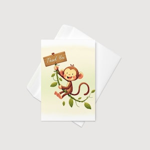 Gracias Mono Swinging: Tarjeta de felicitación (4x6) Tarjeta de agradecimiento / Tarjeta en blanco / Tarjeta de felicitación de agradecimiento