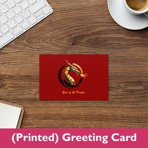 L'Année du Dragon 08 : carte de voeux (4 x 6 po.) - Rouge LowPoly