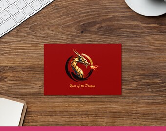 Año del Dragón 08: Tarjeta de felicitación (4"x6") - Rojo LowPoly