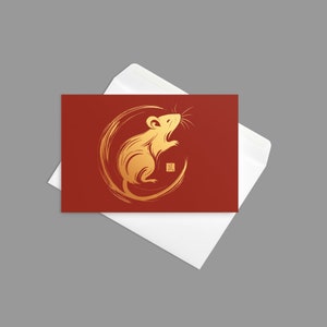 Année du rat : carte de voeux 01 (taille 4 x 6 po) Nouvel an lunaire chinois