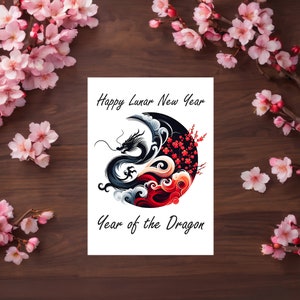 Année du dragon : carte de voeux 06 V (taille 4 po × 6 po) Bonne année lunaire avec texte