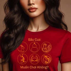 Bau Cua Tom Ca T-Shirt unisexe 03 : Icônes d'or - Nouvel An lunaire Tet Bầu Cua Cá Cọp (Lắc Bầu Cua) Lucky Game Muốn Chơi Không