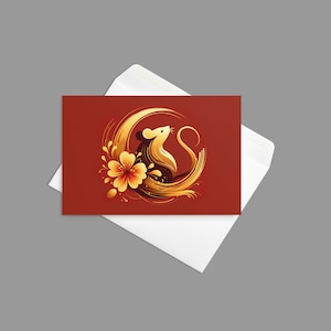 Année du rat : carte de voeux 02 (taille 4 x 6 po) Nouvel an lunaire chinois