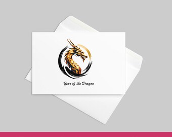 Año del Dragón 09: Tarjeta de felicitación (4"x6") - LowPoly blanco