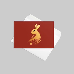 Année du lapin : carte de voeux 02 (taille 4″ × 6″) - Nouvel an lunaire chinois