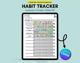 Monthly Habit Tracker| Monthly Habit Tracker Printable| Monthly Habit Tracker Goodnotes| Habit Tracker PDF| Editable Canva Instant Download