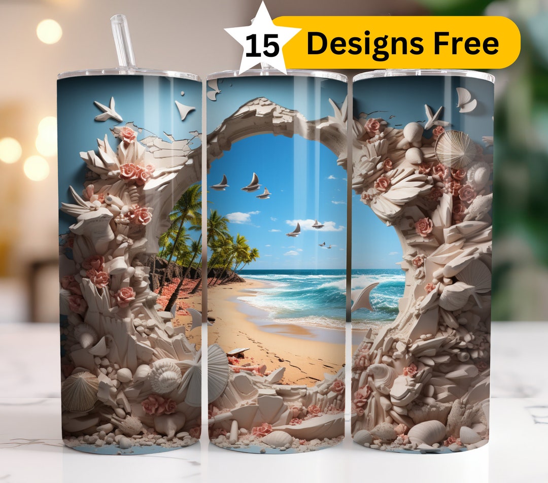 3D Cracked Wall Beach Sea Shells Tumbler 20 Oz Skinny Tumbler Etsy