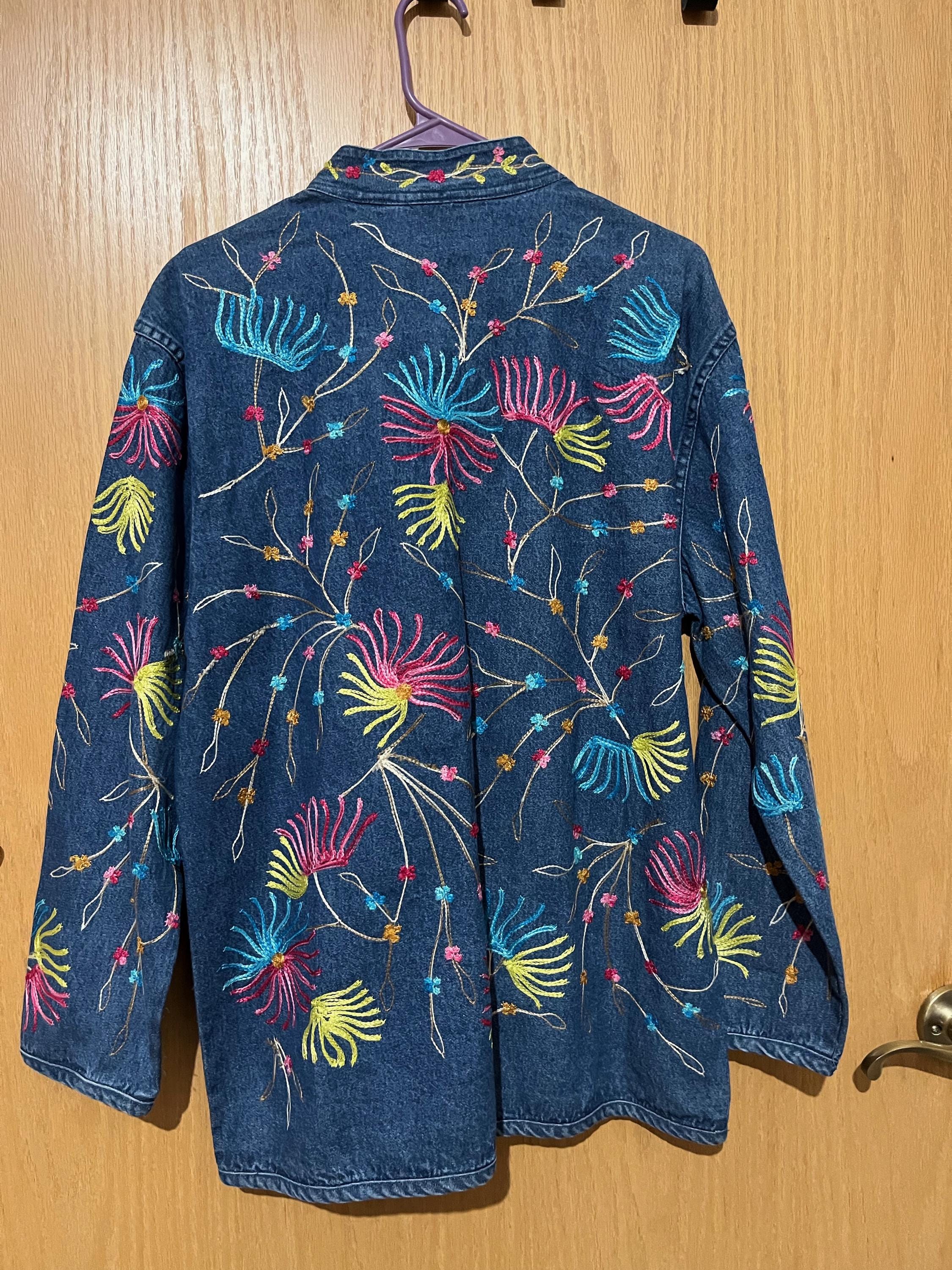 Denim Blue Top with Botanical Embroidery - NZT08 main image 0