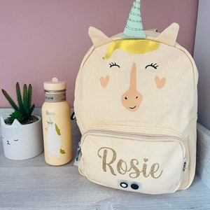 Sac à dos enfant licorne, girly, personnalisé, avec prénom, taille 2/3 ans  , pailletté, broderie dorée